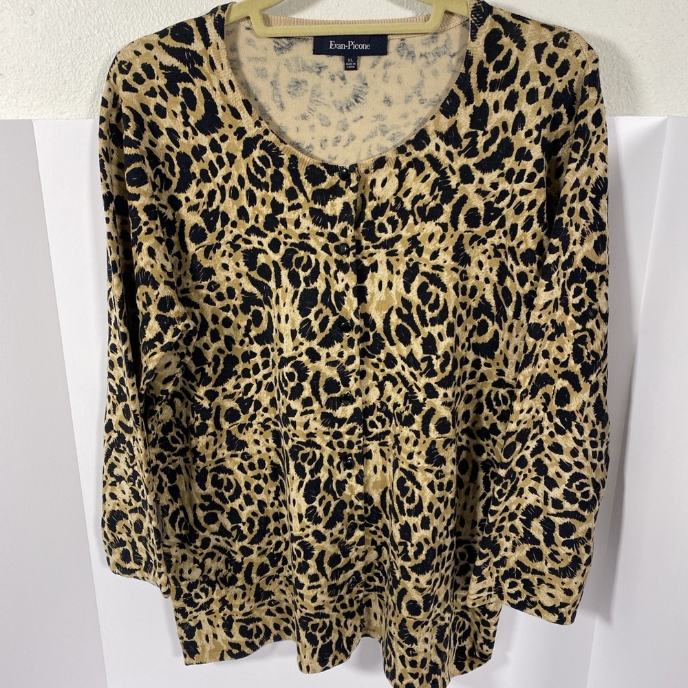 Evan Picone Xl Woman's Cardigan Leopard Button Front‎ F1